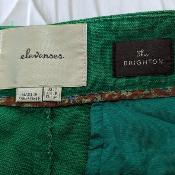 Elevenses Pants Women's Size 2 Green Anthropologie Brighton Linen-blend Pants - Picture 3 of 12